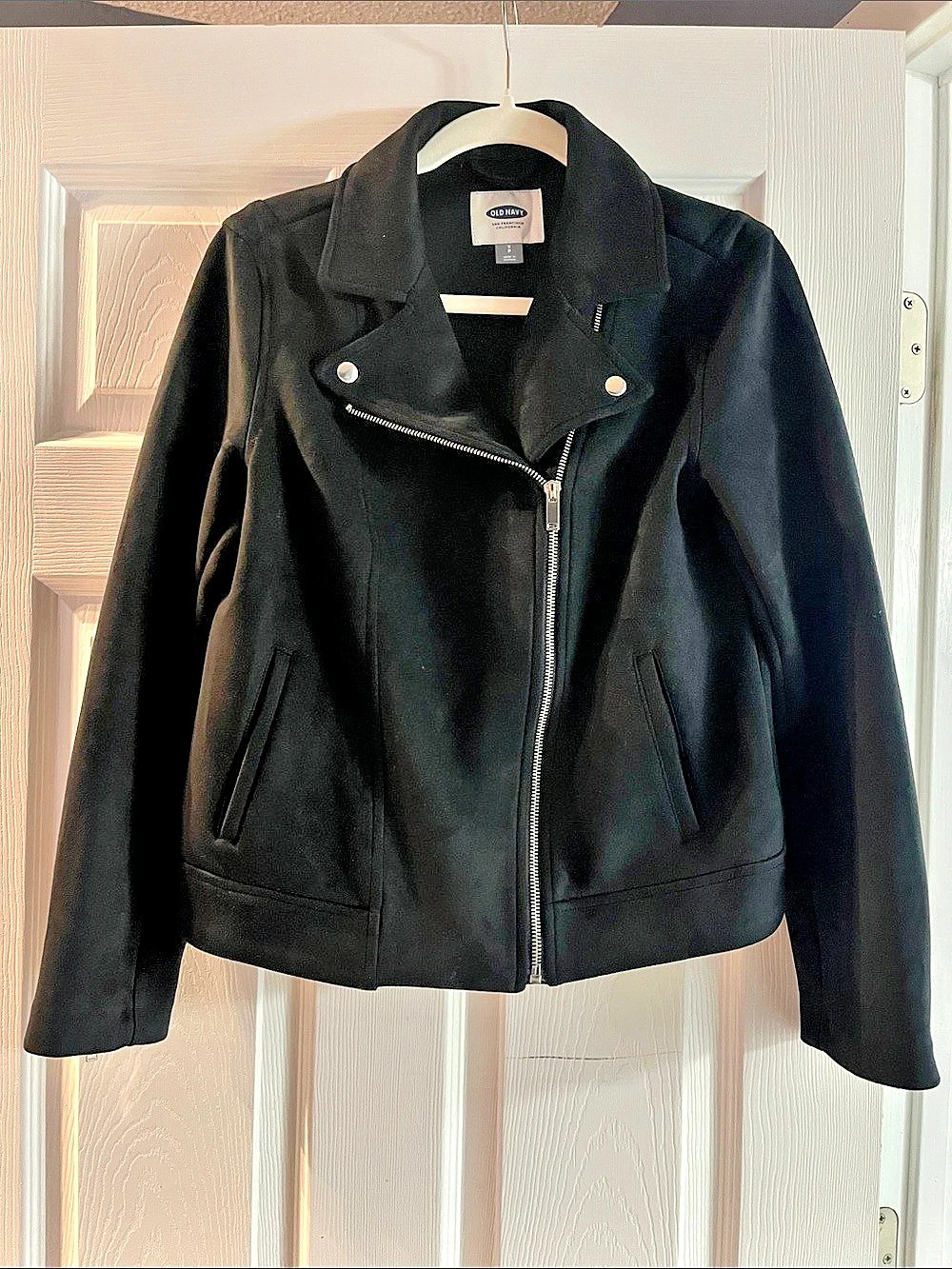 Old Navy Faux-Suede Biker Jacket Black Womens Small